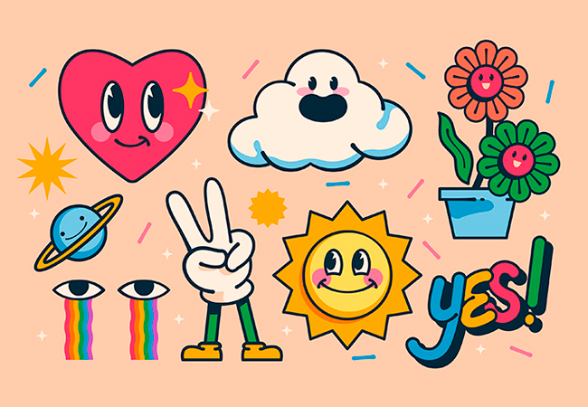 Hand drawn flat trendy cartoon element collection Premium Vector
                      